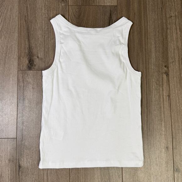 Madewell Regenerative Cotton Essential High-Neck Tank SZ M White Ribbed Stretchy - Picture 6 of 8